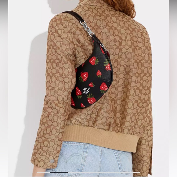 Coach Wild Strawberry Print Payton Shoulder Bag Black Multi - Picture 7 of 8